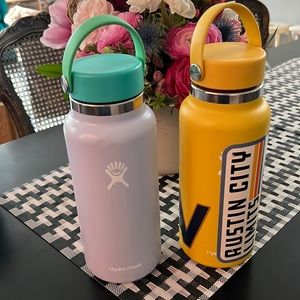 32 ounce Hydro Flask; yellow w yellow custom cap OR lilac w turquoise custom cap